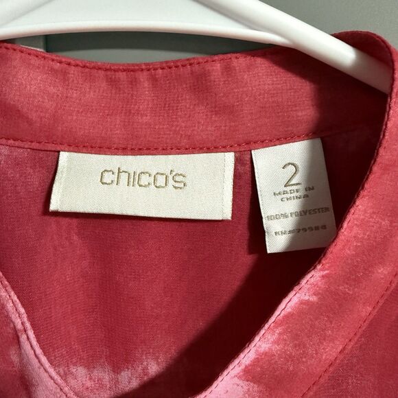 Chico’s Women Semi Sheer Button Up Abstract Print L/S Blouse 2(US L) Multicolor - Picture 4 of 6